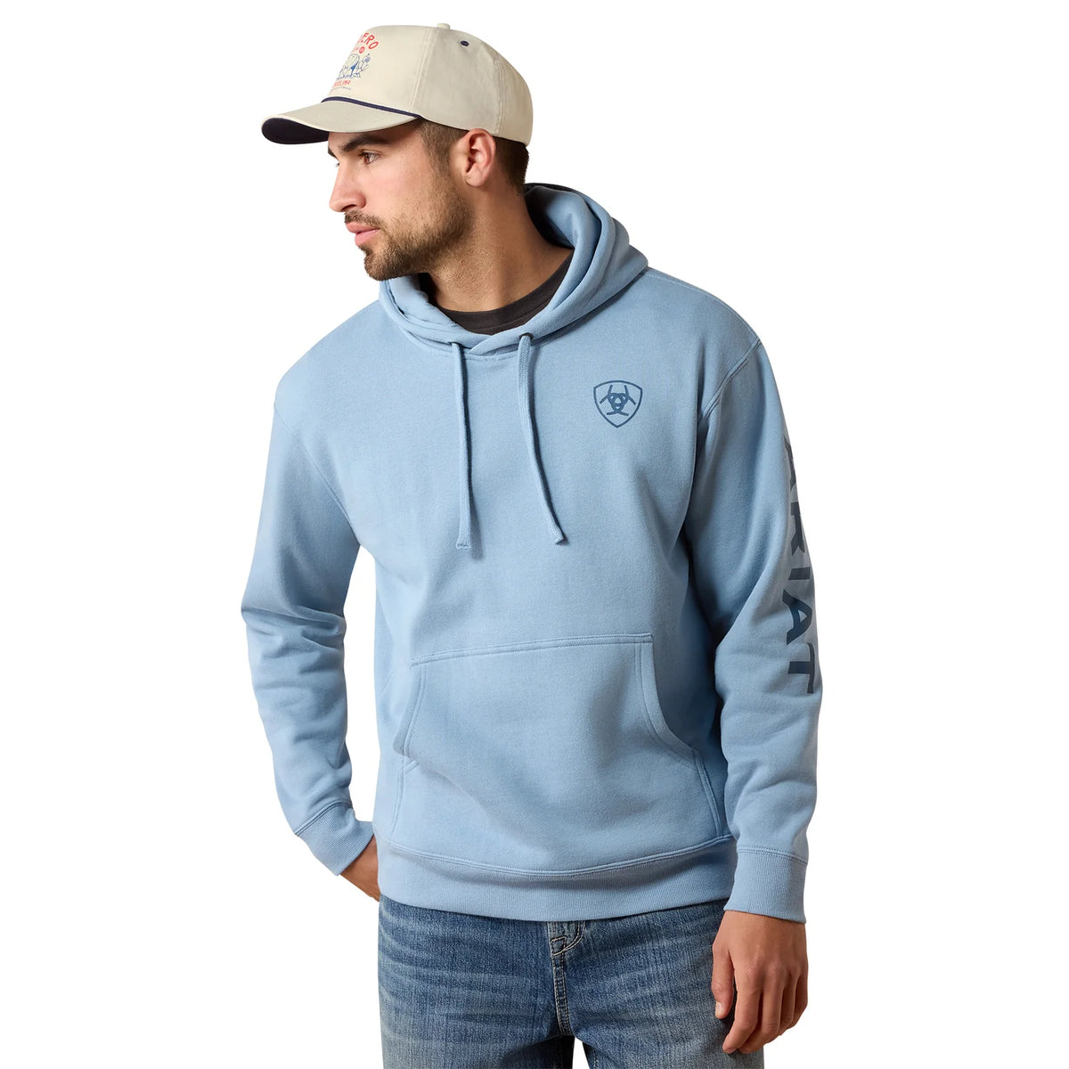 MENS LT DENIM ARIAT LOGO HOODIE