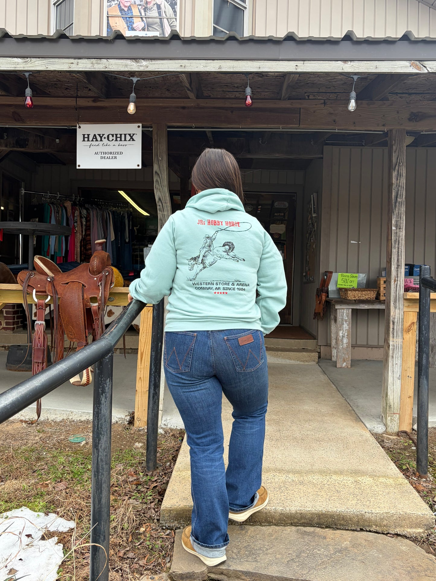 DUSTY BLUE JRS BUCKING HORSE HOODIE