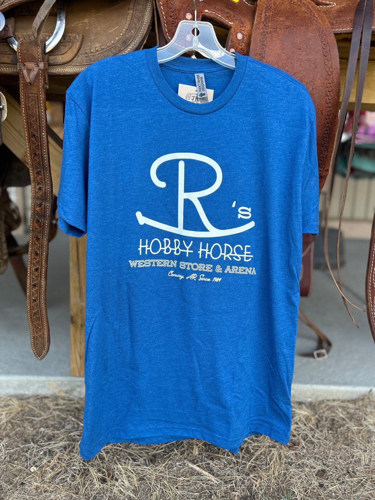JR'S HOBBY HORSE GENERAL CLOTHING COLUMBIA BLUE ROCKING JR BRAND LOGO TEE