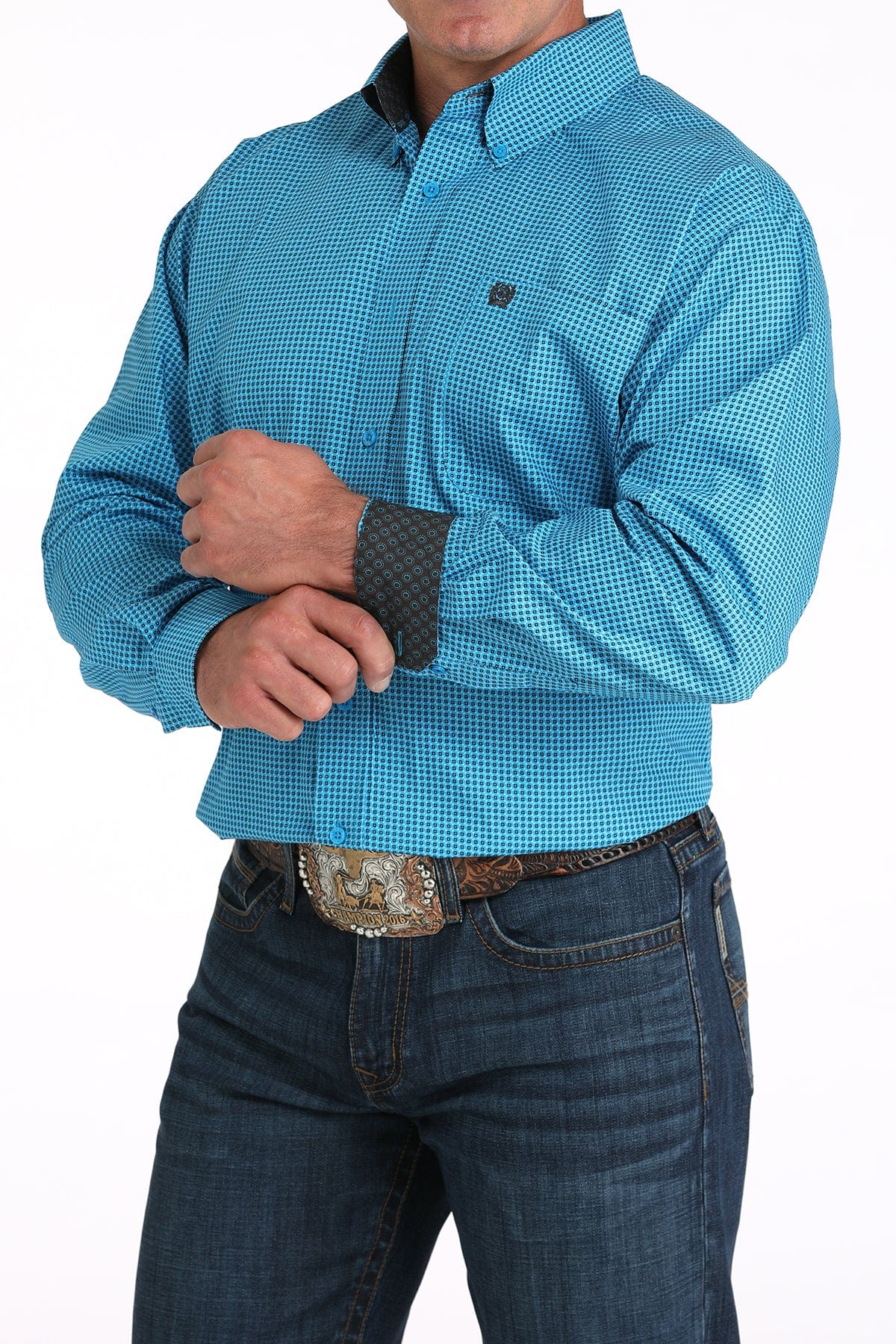 MILLER INTERNATIONAL MENS CLOTHING MENS BLUE PRINT LONG SLEEVE SHIRT