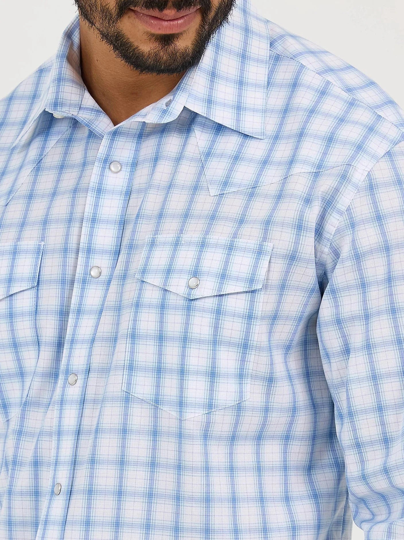 WRANGLER MENS CLOTHING MENS BLUE WRANGLER WRINKLE RESIST LONG SLEEVE SHIRT