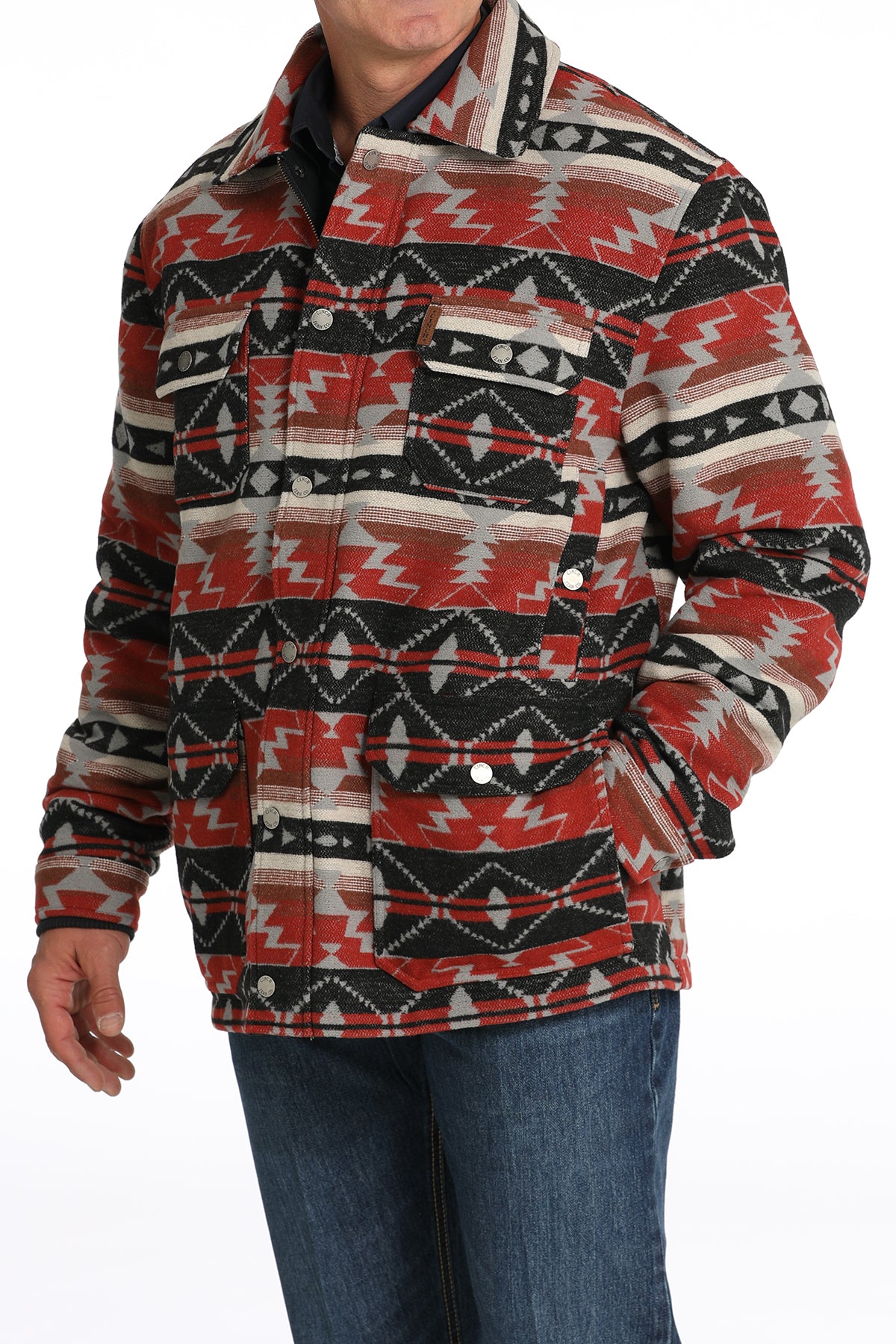 MILLER INTERNATIONAL MENS CLOTHING MENS BURGANDY SOUTHWEST POLY-WOOL FRONTIER COAT