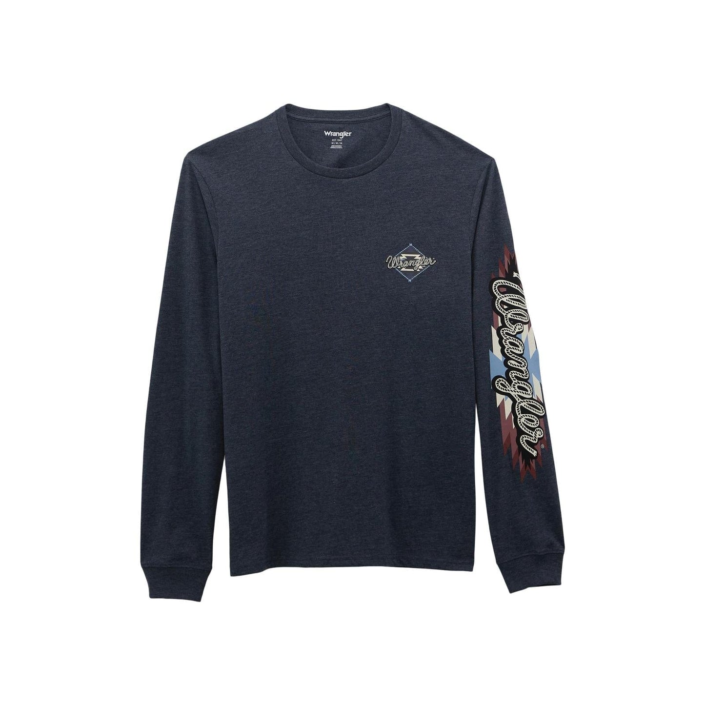WRANGLER MENS CLOTHING MENS HTHR NAVY WRANGLER LONG SLEEVE TEE