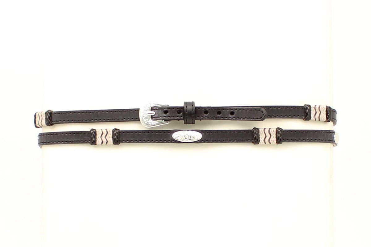 M&F WESTERN PRODUCTS ACCESSORIES RAWHIDE & CONCHO BLACK LEATHER HATBAND