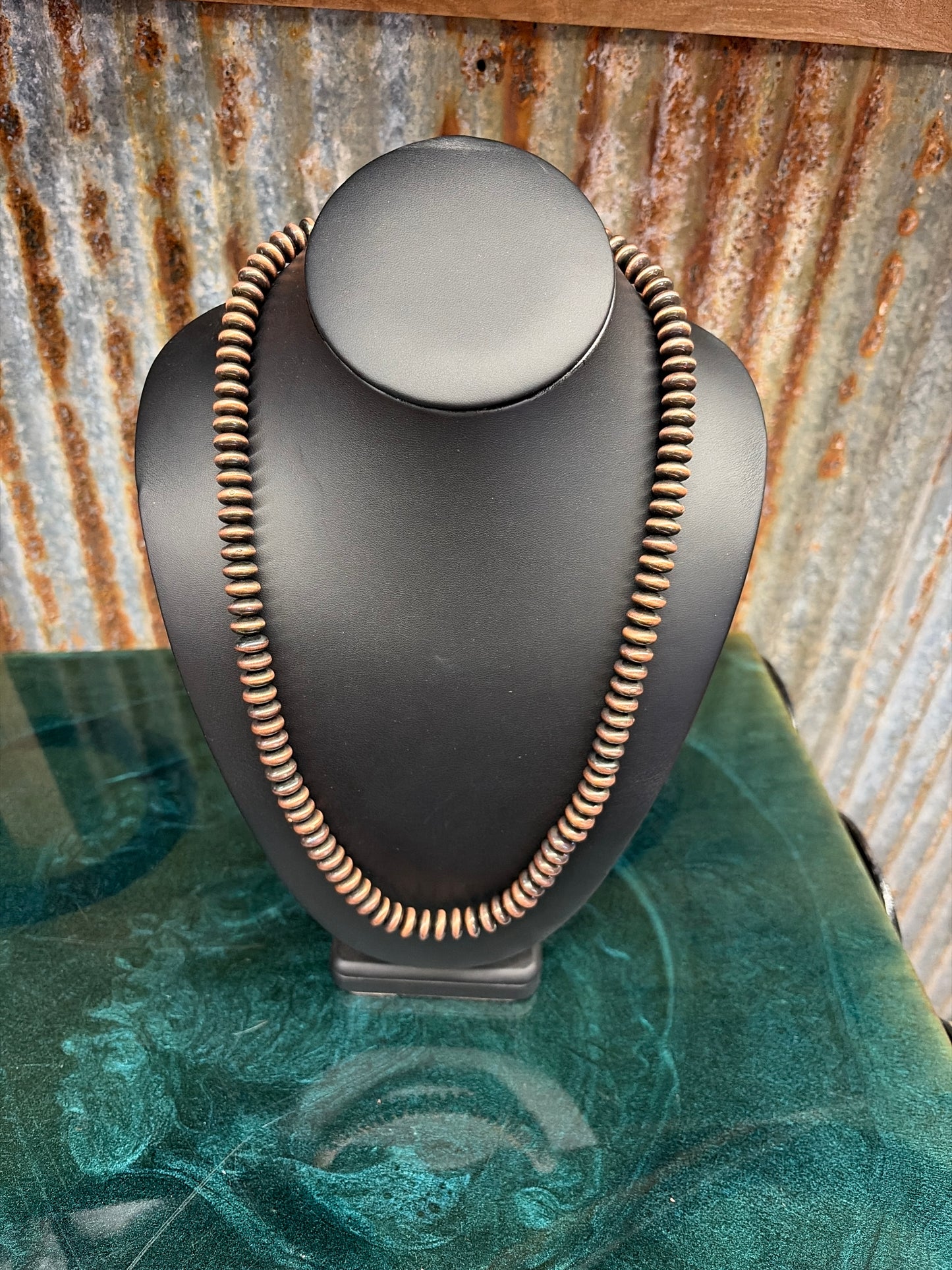 22" COPPER SAUCER FAUX NAVAJO BEAD NECKLACE