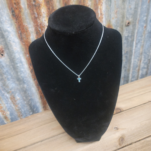 16" GENUINE TURQUOISE & SILVER CROSS NECKLACE