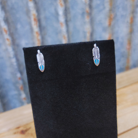 GENUINE TURQUOISE & SILVER FEATHER EARRINGS