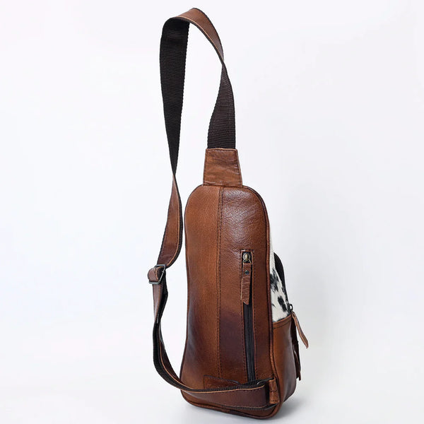 REMI TOOLED LEATHER/COWHIDE COMBO SLING BAG