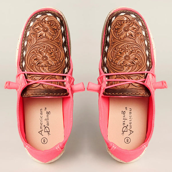 BARBARA JEAN TOOLED LEATHER NEON PINK CASUAL SHOE