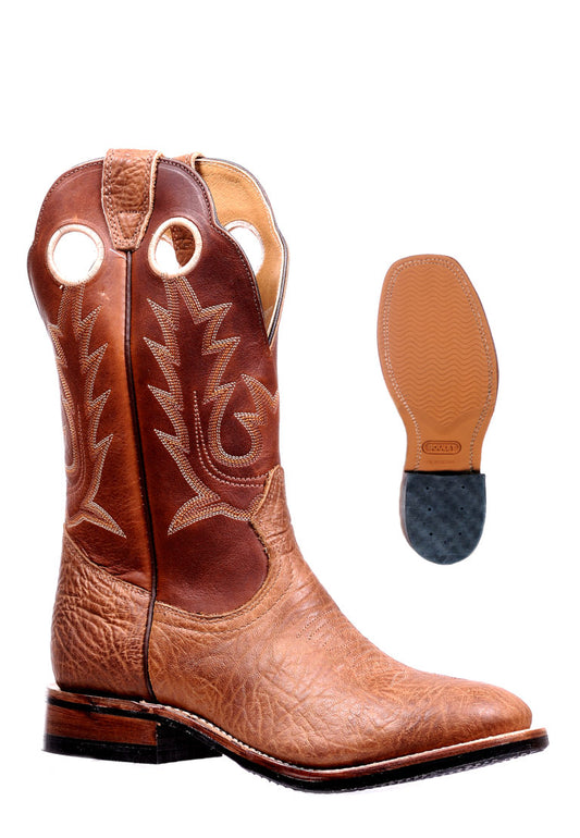 MENS COGNAC BULLHIDE ROUND TOE BOOTS