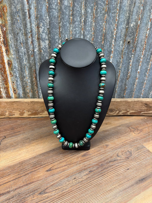 24" FAUX TURQ & NAVAJO BEAD NECKLACE