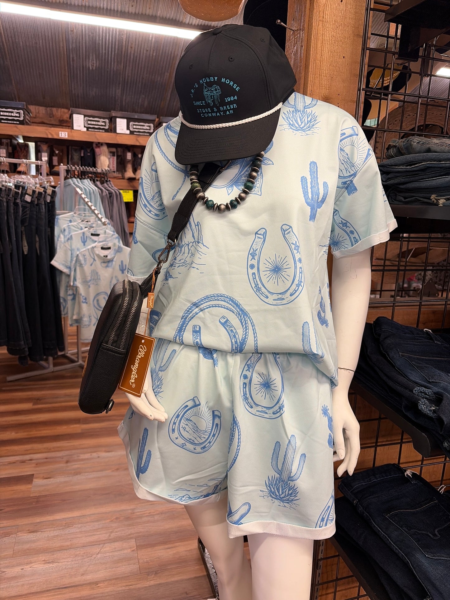 LADIES LIGHT BLUE WESTERN PRINT SET