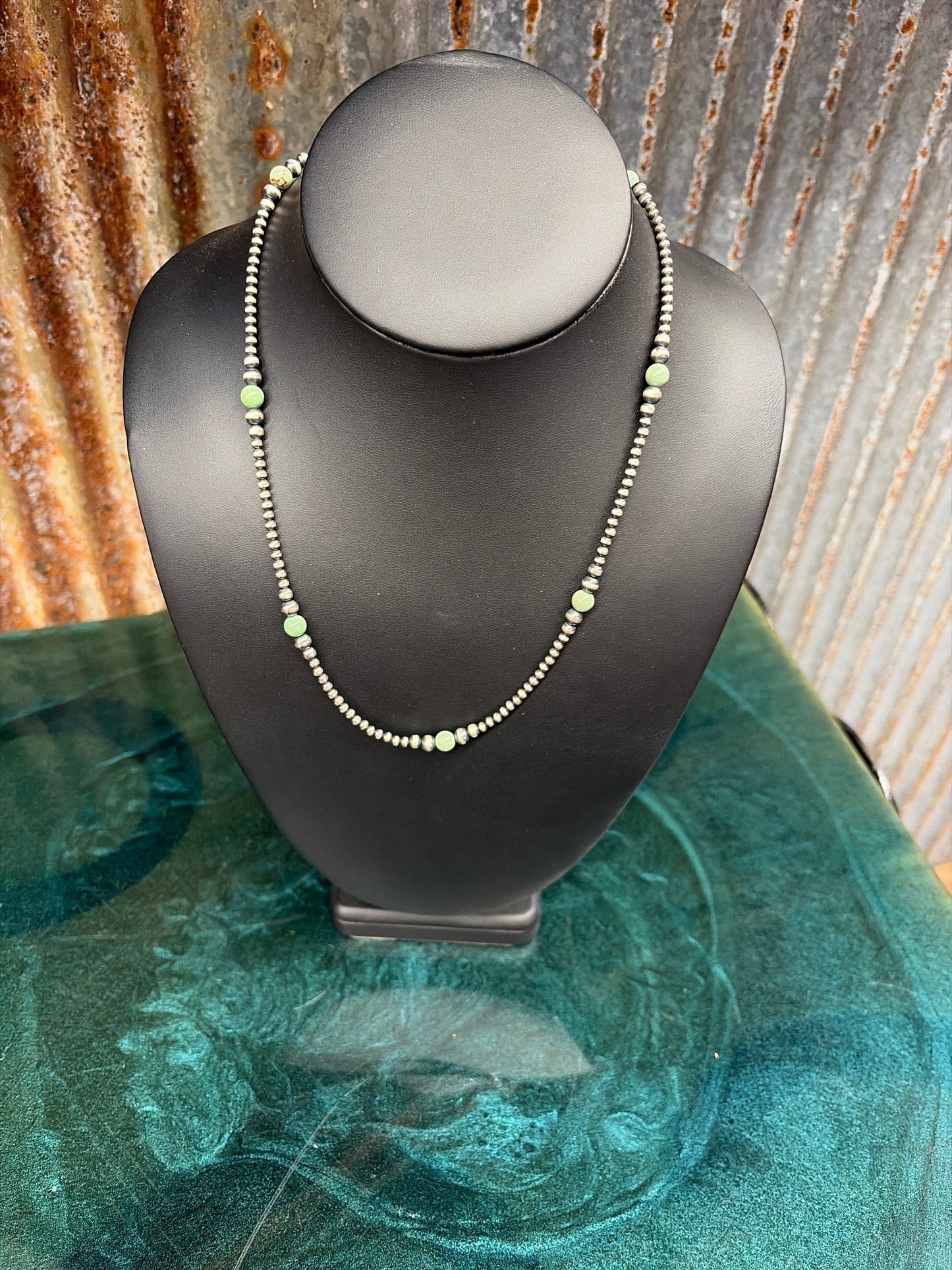 20" GREEN TURQ & NAVAJO PEARL NECKLACE