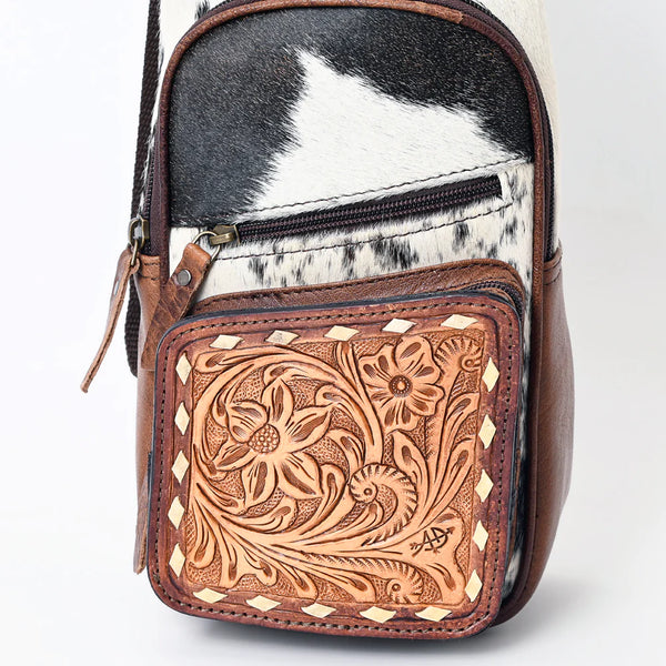 REMI TOOLED LEATHER/COWHIDE COMBO SLING BAG