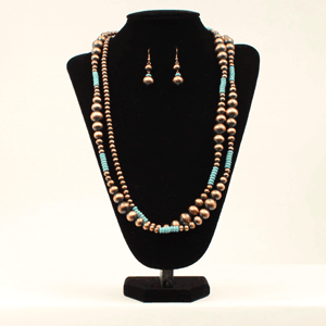 COPPER TURQUOISE FAUX NAVAJO PEARLS NECKLACE SET