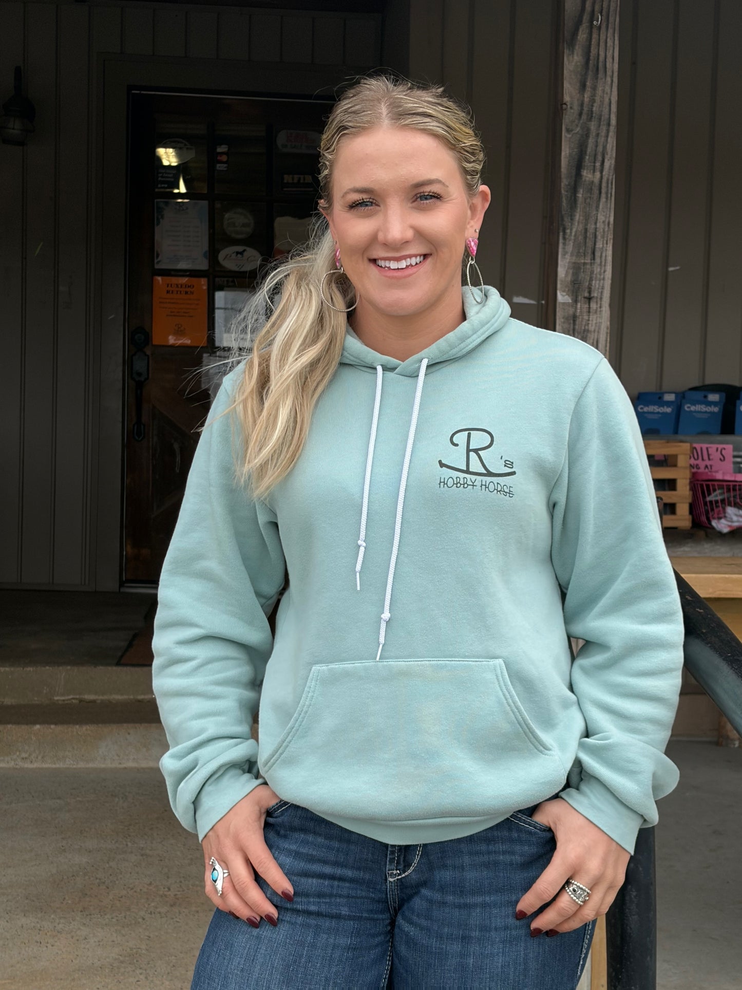 DUSTY BLUE JRS BUCKING HORSE HOODIE
