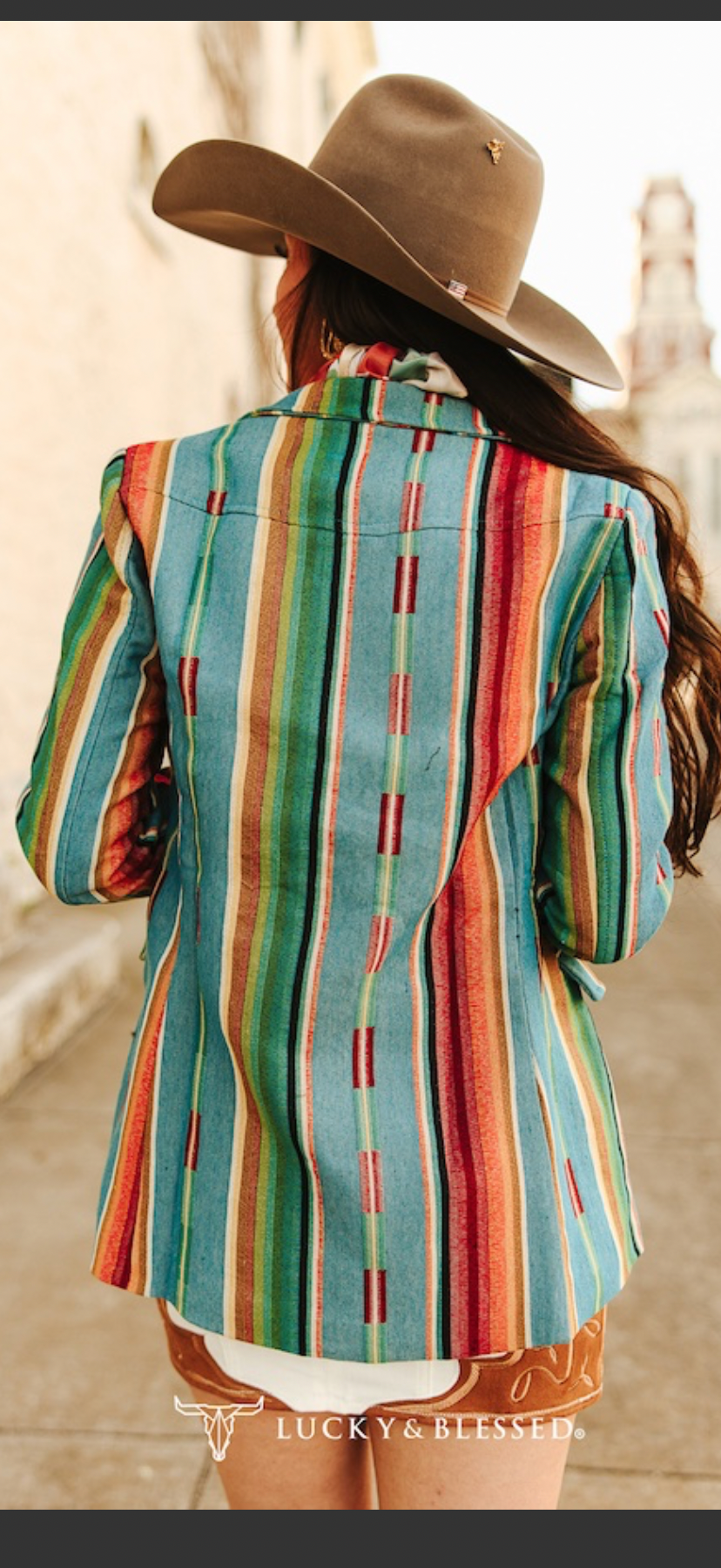 Jacquard Woven Jade Serape Button Down Blazer