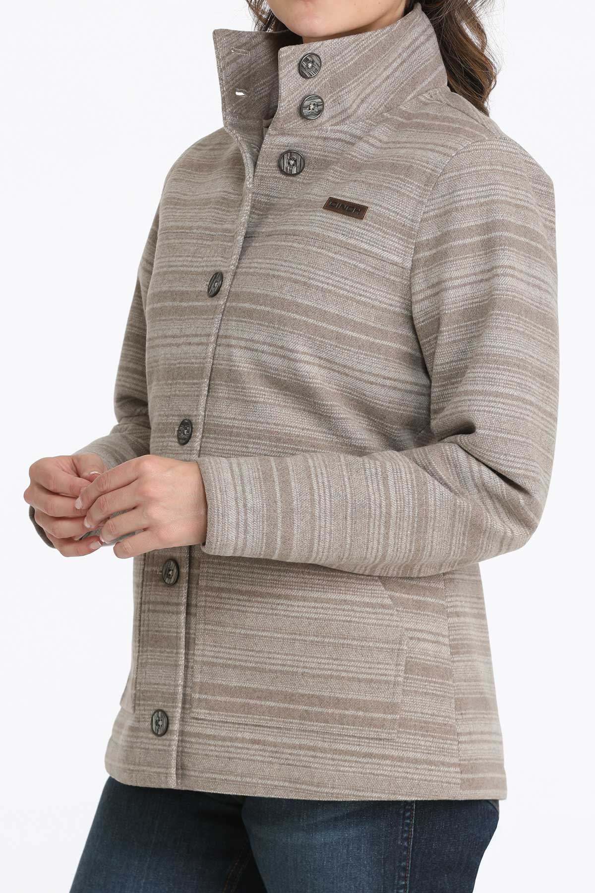 LADIES TAN STRIPE WOOL COAT