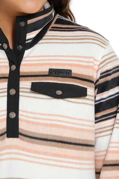 LADIES WHITE STRIPE FLEECE PULLOVER