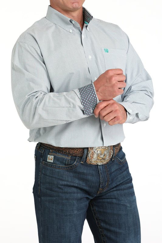 MENS WHITE PLAID LONG SLEEVE SHIRT