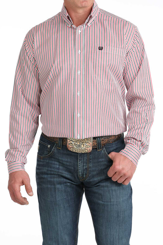 MENS PINK STRIPE CINCH LONG SLEEVE SHIRT