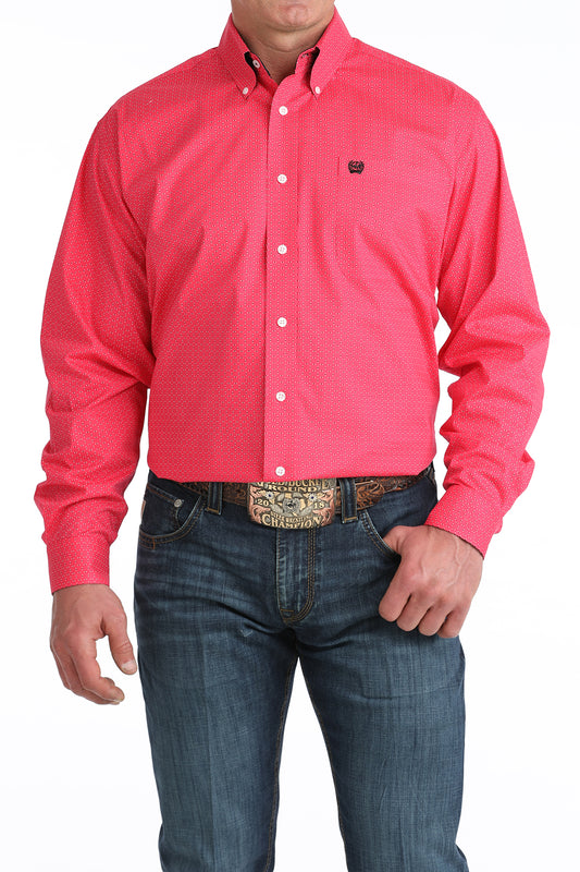 MENS PINK PRINT CINCH LONG SLEEVE SHIRT