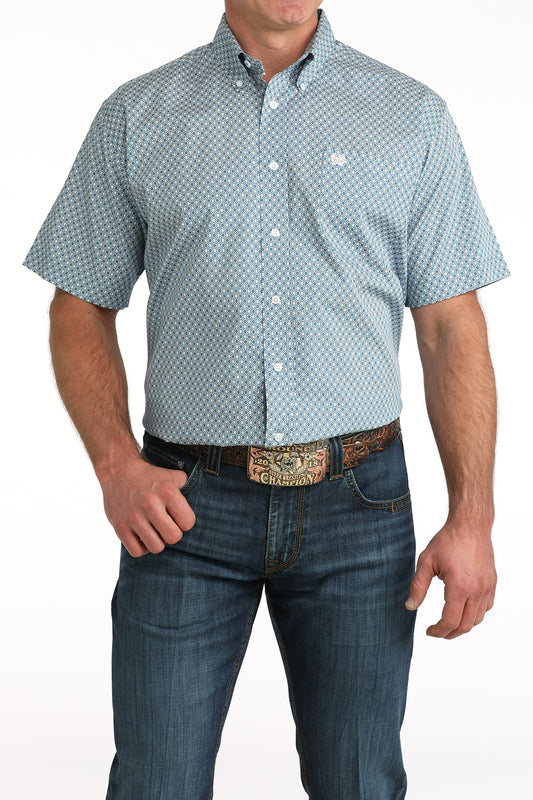 MENS BLUE PRINT CINCH SHORT SLEEVE SHIRT
