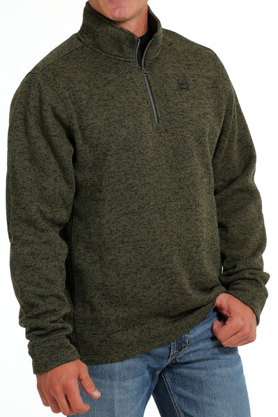 MENS OLIVE 1/4 ZIP KNIT PULLOVER