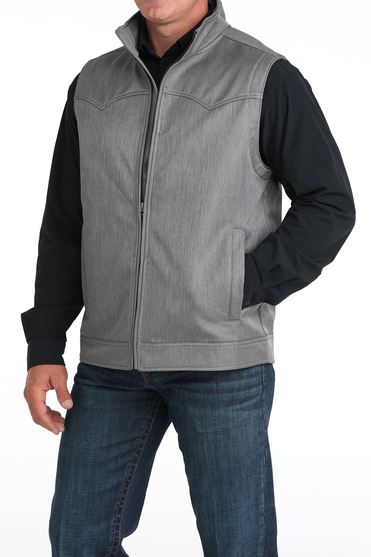 MENS GRAY HERRINGBONE CC BONDED VEST