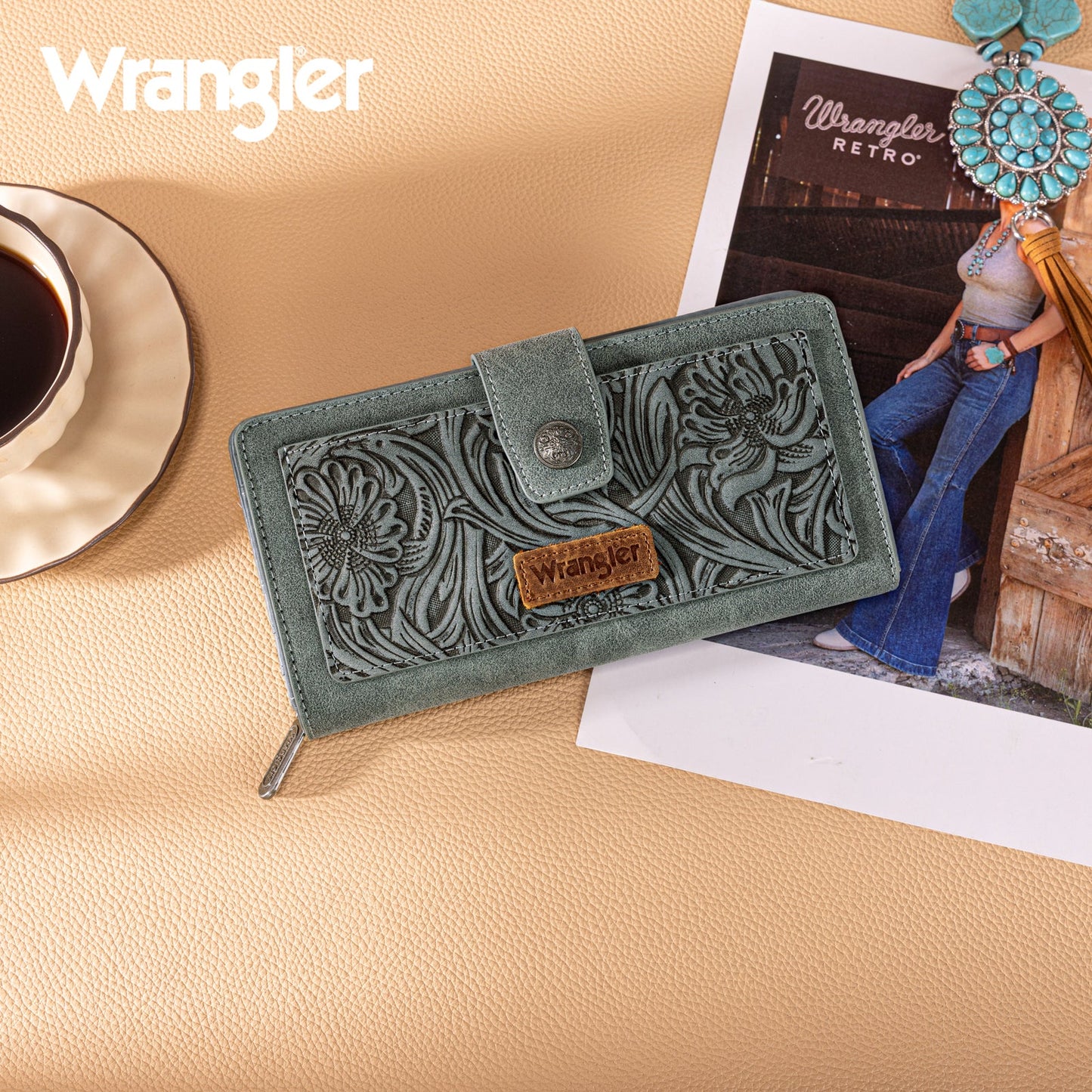 Wrangler Western Floral Tooled RFID Wallet