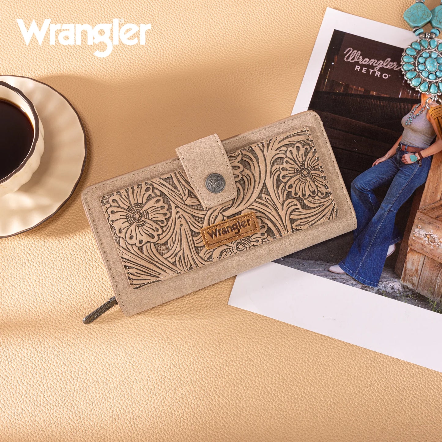 Wrangler Western Floral Tooled RFID Wallet