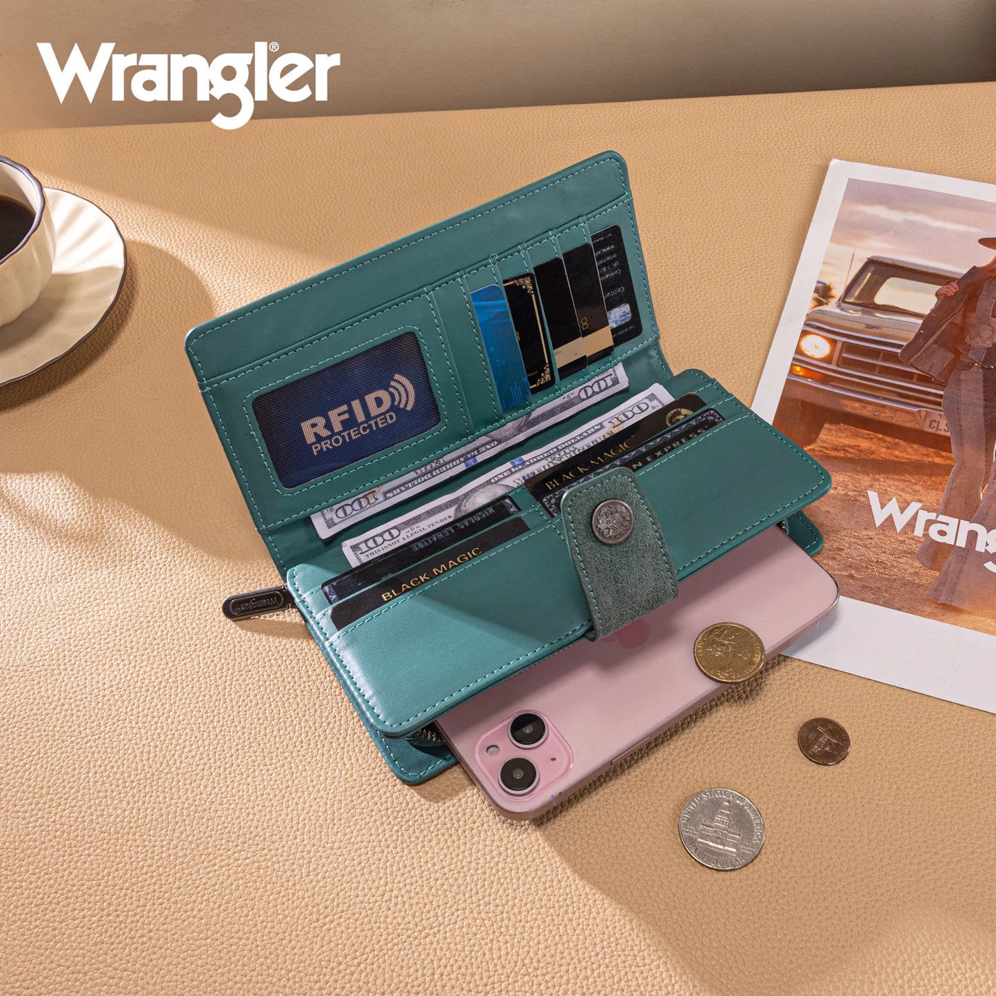 Wrangler Western Floral Tooled RFID Wallet