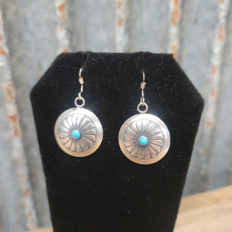 APACHE GENUINE TURQUOISE STERLING SILVER EARRINGS