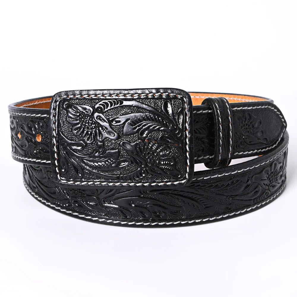 AMERICAN DARLING ACCESSORIES BLACK TOOLED LEATHER BELT & BUCKLE