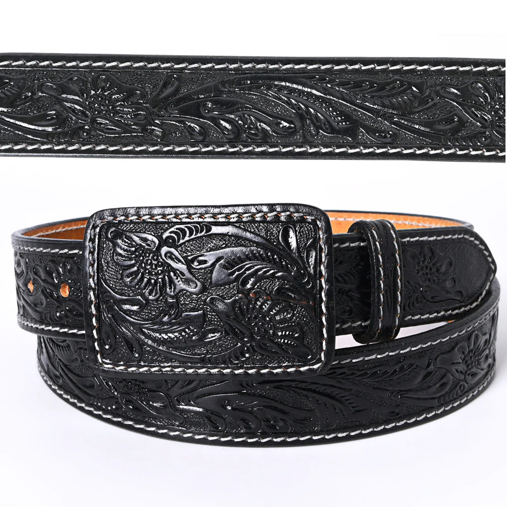 AMERICAN DARLING ACCESSORIES BLACK TOOLED LEATHER BELT & BUCKLE