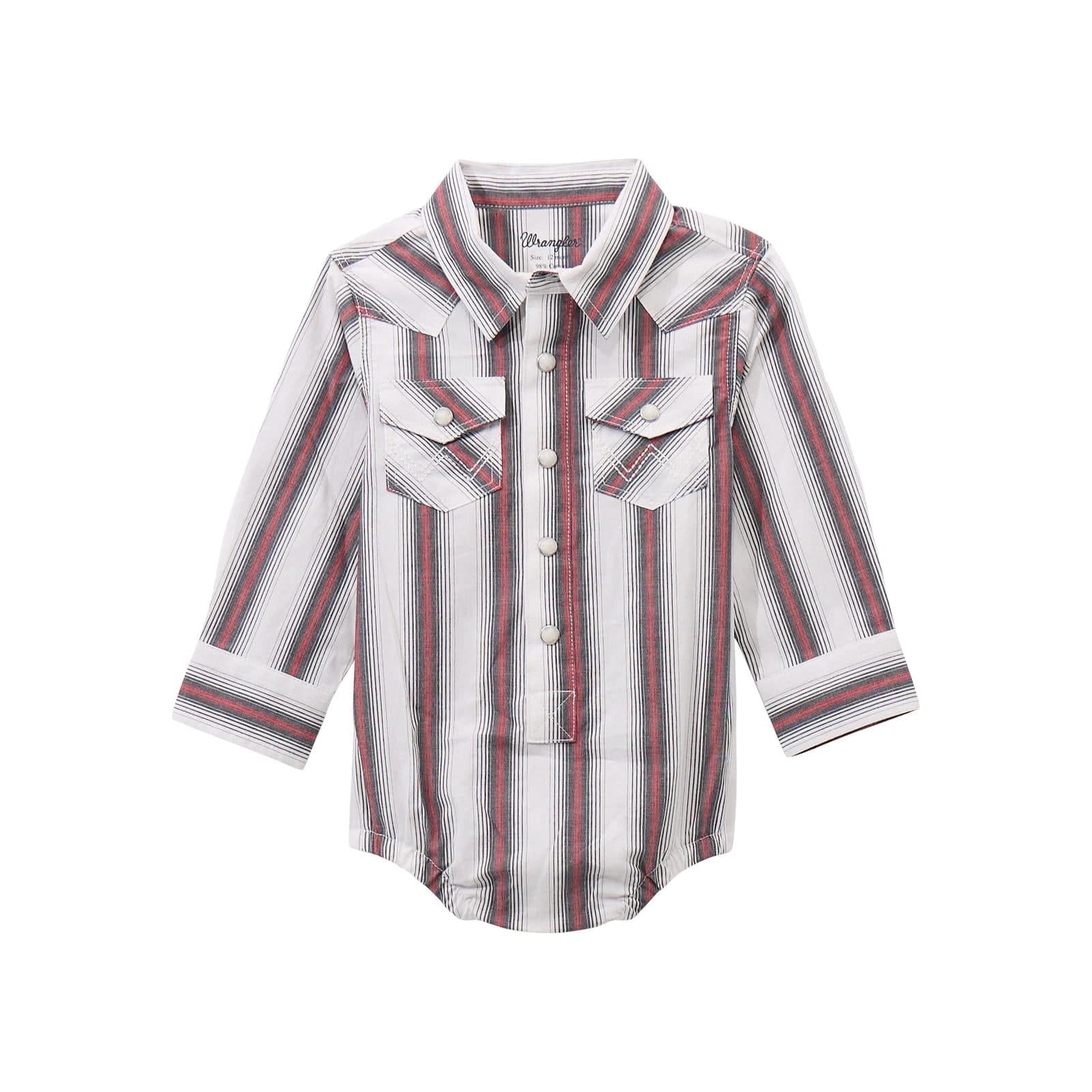 WRANGLER BOYS CLOTHING BOYS BURGANDY STRIPE WRANGLER BABY L/S SNAP ONESIE
