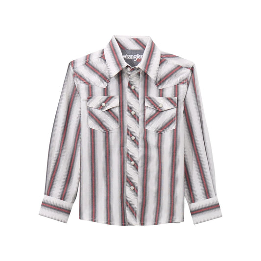 WRANGLER BOYS CLOTHING BOYS BURGANDY/WHITE STRIPE 20X LONG SLEEVE