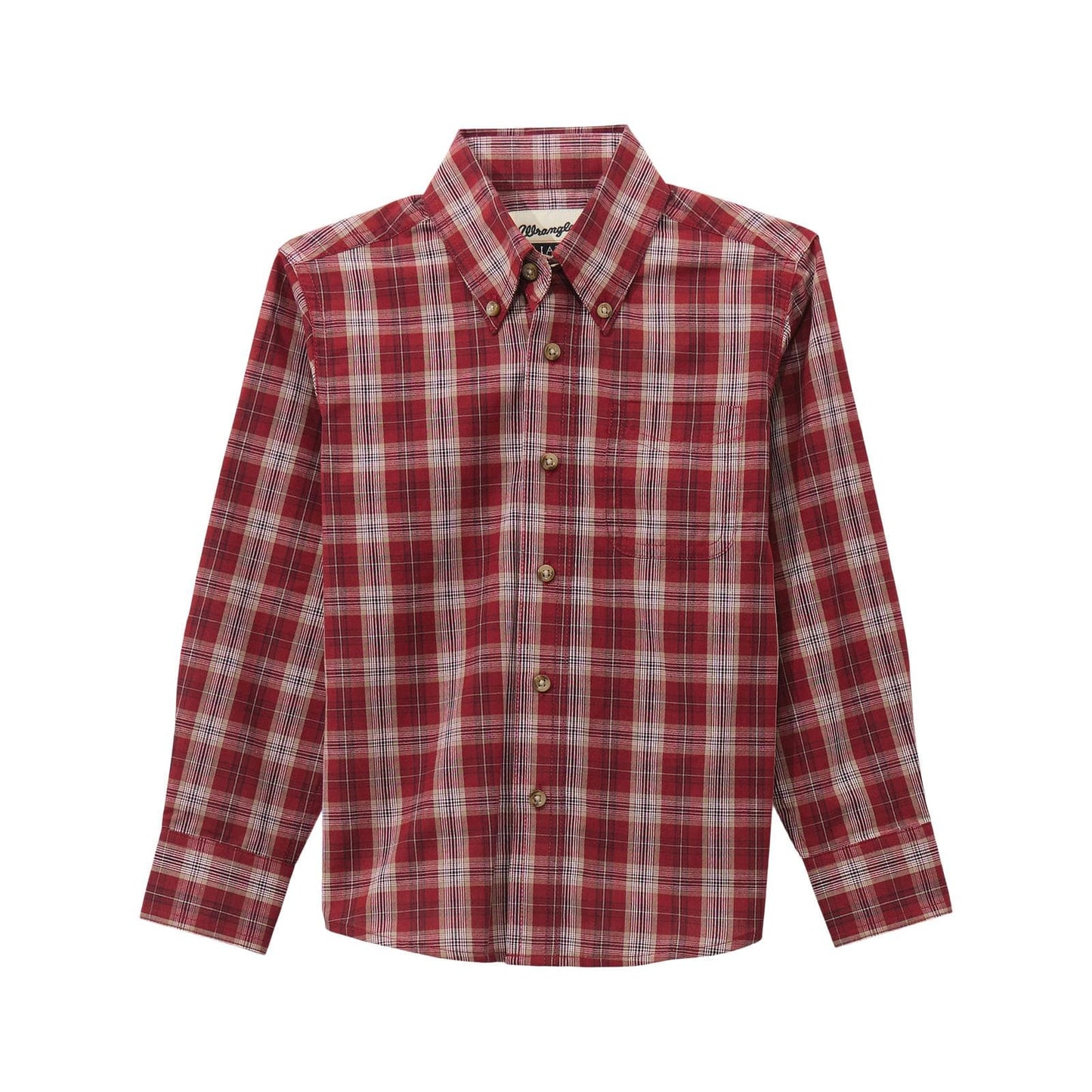 WRANGLER BOYS CLOTHING BOYS RED PLAID RIATA LONG SLEEVE SHIRT