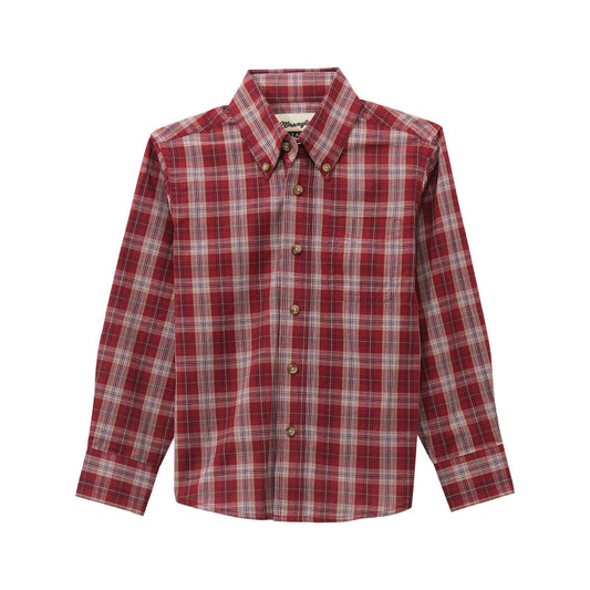 WRANGLER BOYS CLOTHING BOYS RED PLAID RIATA LONG SLEEVE SHIRT