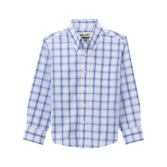 WRANGLER BOYS CLOTHING BOYS WHITE/BLUE PLAID RIATA LONG SLEEVE SHIRT