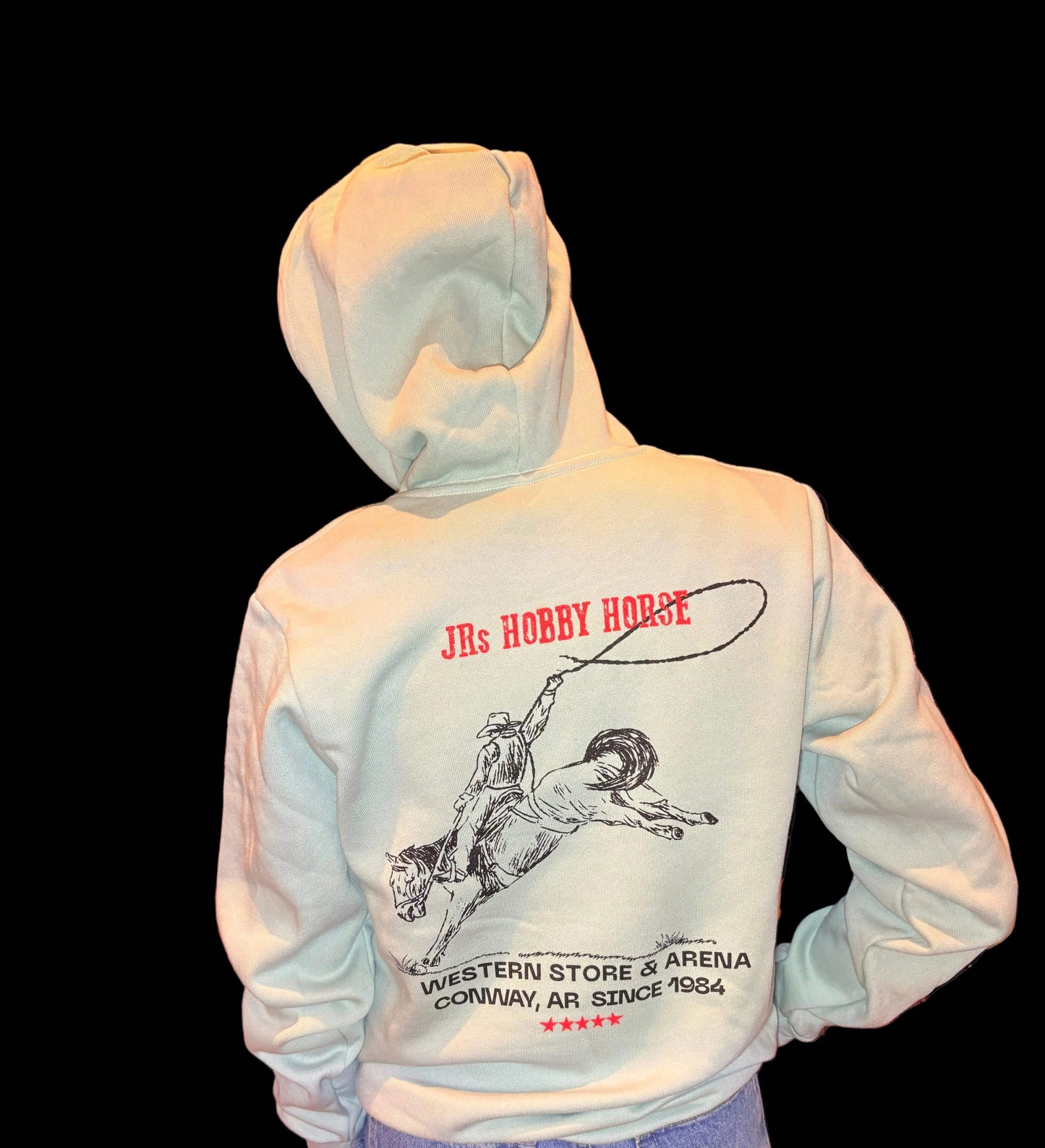 JR'S HOBBY HORSE APPAREL DUSTY BLUE JRS BUCKING HORSE HOODIE