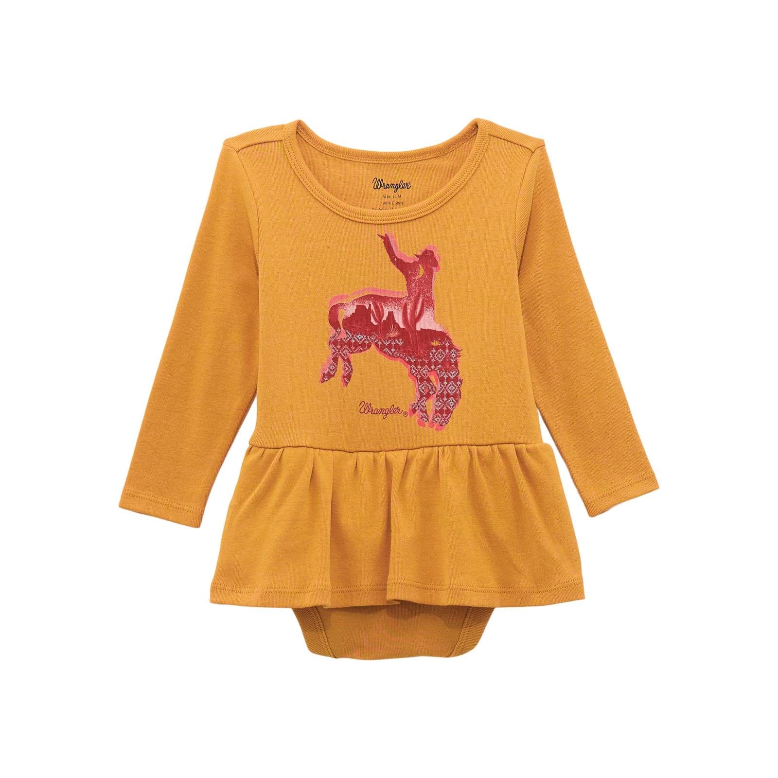 WRANGLER GIRLS CLOTHING GIRLS MUSTARD WRANGLER BABY BODYSUIT W/ SKIRT