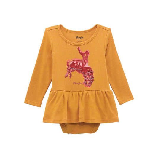 WRANGLER GIRLS CLOTHING GIRLS MUSTARD WRANGLER BABY BODYSUIT W/ SKIRT