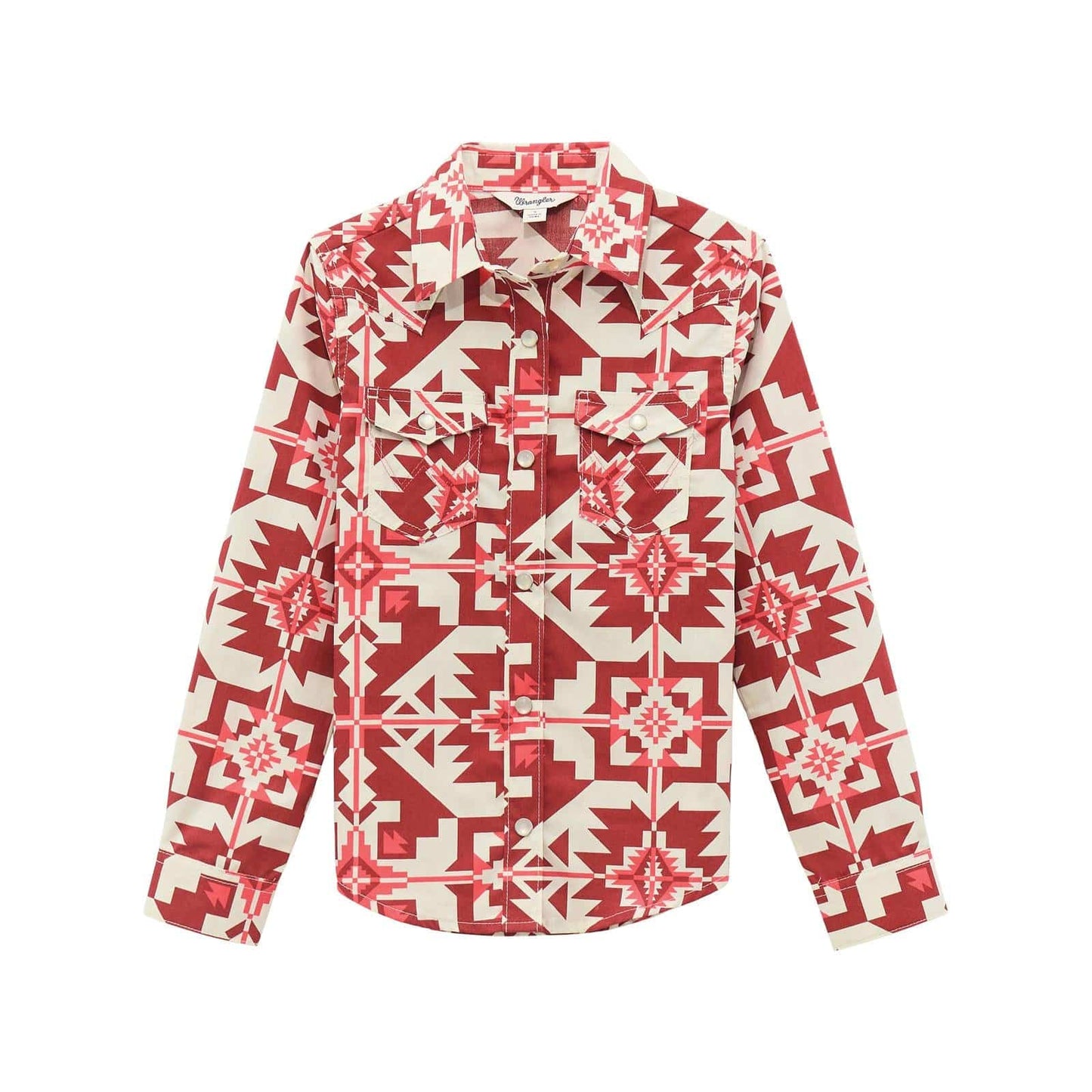 WRANGLER GIRLS CLOTHING GIRLS PINK PRINT LONG SLEEVE RODEO SHIRT
