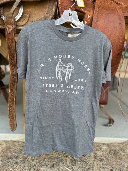 JR'S HOBBY HORSE GENERAL CLOTHING HVY METAL GRAY SADDLE FRONT LOGO TEE