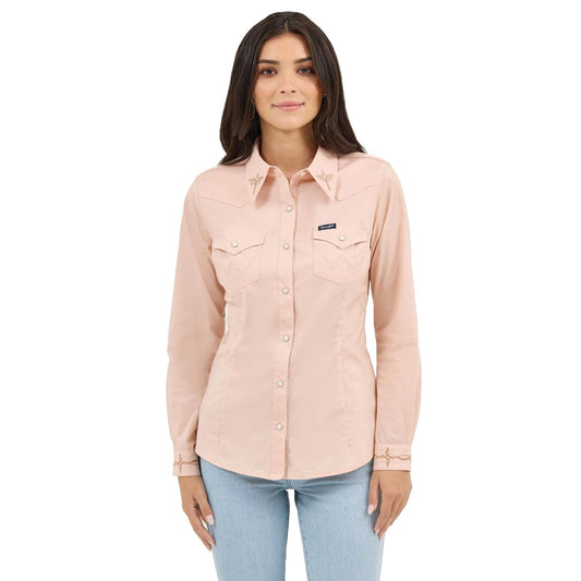 WRANGLER LADIES CLOTHING LADIES PINK WRANGLER RETRO VINTAGE SNAP SHIRT