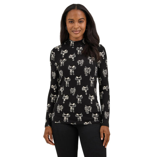 WRANGLER LADIES CLOTHING LADIES SADDLE PRINT MOCK NECK KNIT SHIRT
