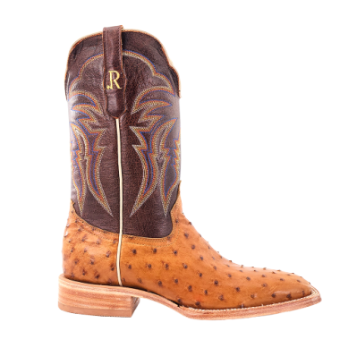 MENS 11" ANTIQUE SADDLE FULL QUILL OSTRICH R WATSON BOOTS
