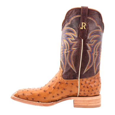 MENS 11" ANTIQUE SADDLE FULL QUILL OSTRICH R WATSON BOOTS