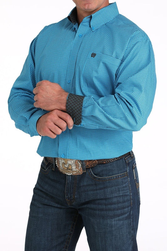 MILLER INTERNATIONAL MENS CLOTHING MENS BLUE PRINT LONG SLEEVE SHIRT